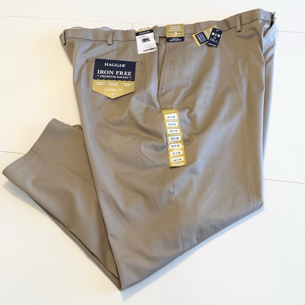 Haggar Big Men Iron Free Premium Comfort Stretch Khaki Dress Pants 50x29 - Picture 12 of 15